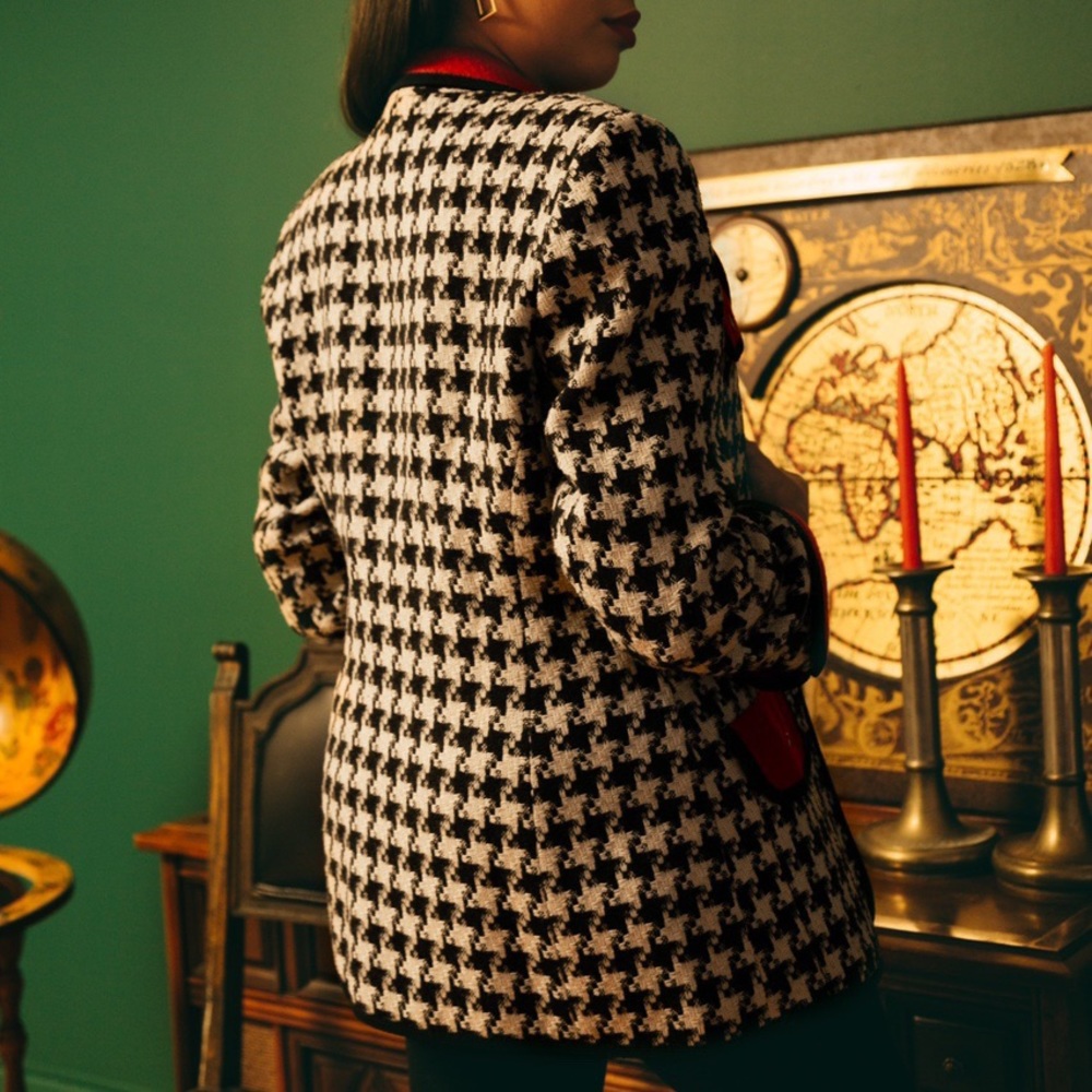 Vintage 80s Houndstooth Tweed Blazer - Picture 2 of 4